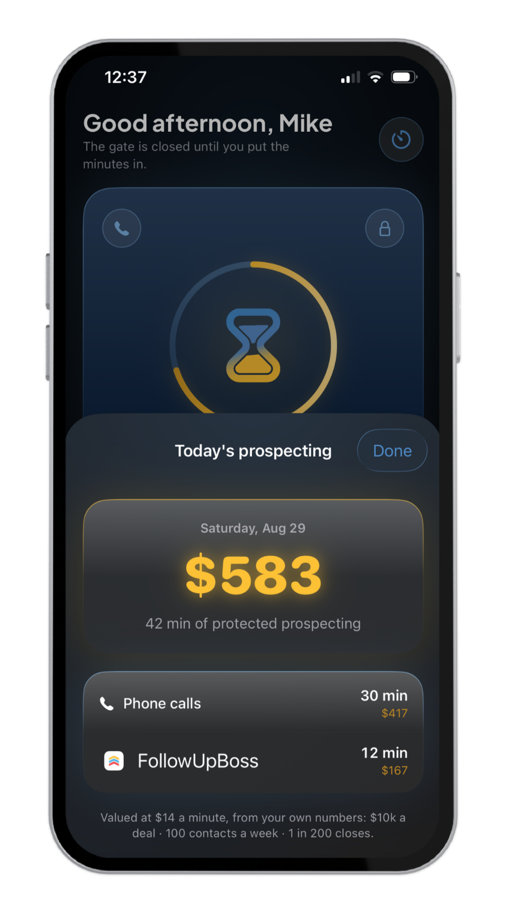 DialGate daily prospecting summary screen